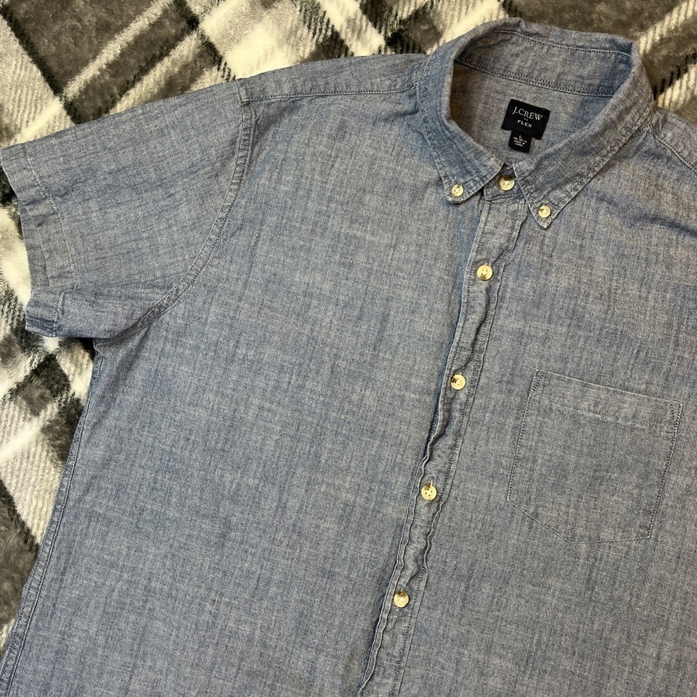J Crew Shirt Mens Large Blue Chambray Short Sleeve Button Down